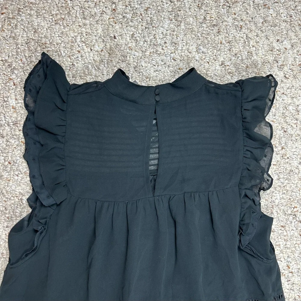 Who What Wear NWT Black Tiered Ruffle Dress Womens Medium Sleeveless Short Sheer - Picture 8 of 9